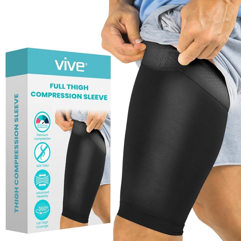VIVE Thigh Compression Sleeve (2 Pack) Hamstring Brace For Upper Thigh - Breathable Leg Support Wrap For Men & Women - Non Slip Elastic Sleeve For Pain Relief, Groin, Sciatica & Quadriceps Tendonitis - Image 1